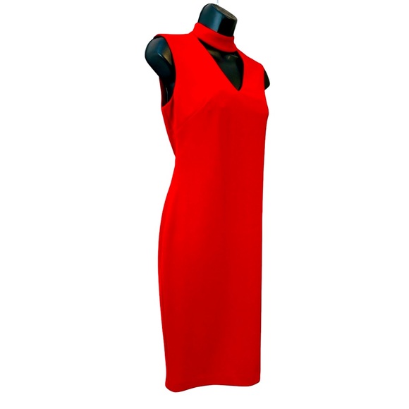 Macy's Red CALVIN KLEIN Keyhole Neck Sleeveless Fitted Sheath Dress Size 2 - Picture 2 of 10